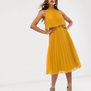 ASOS DESIGN halter tie neck midi dress in mustard